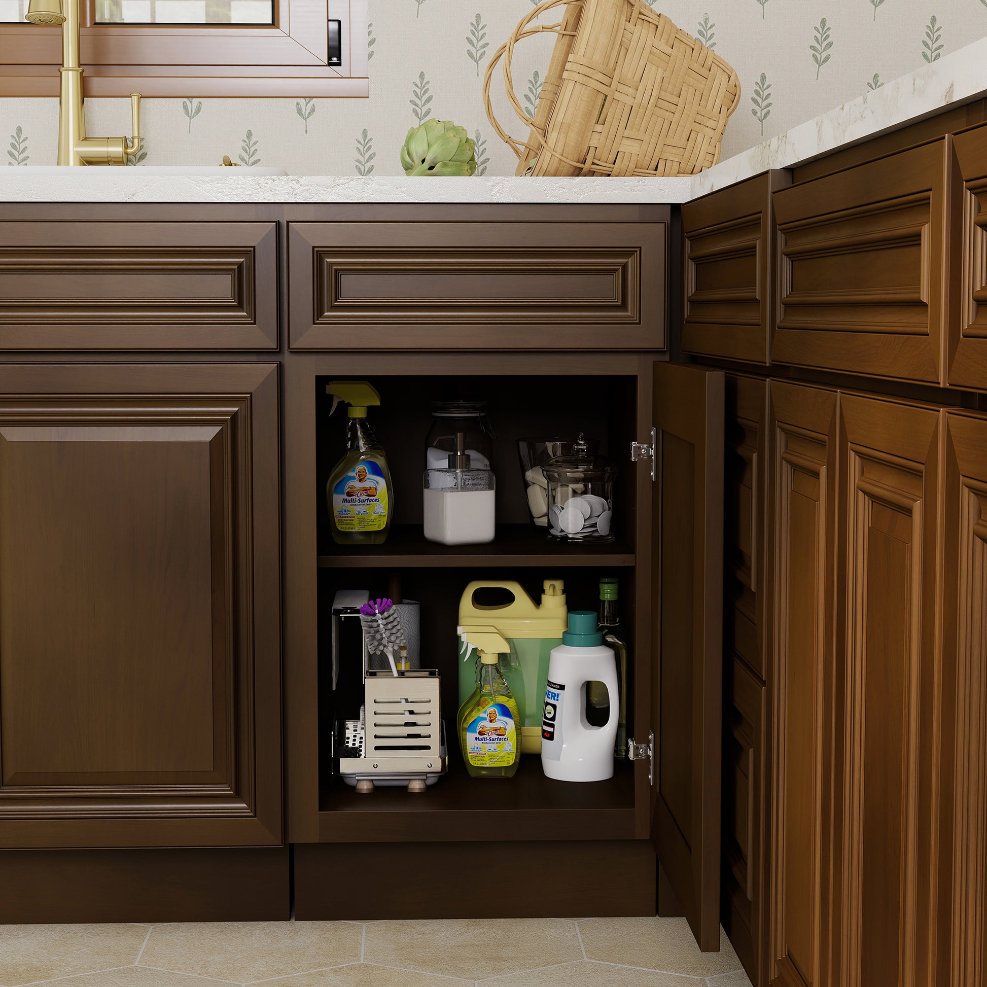 Dark Caramel RTA 18"W x 24"D x 34.5"H Base Cabinet with 1 Drawer and 1 Door