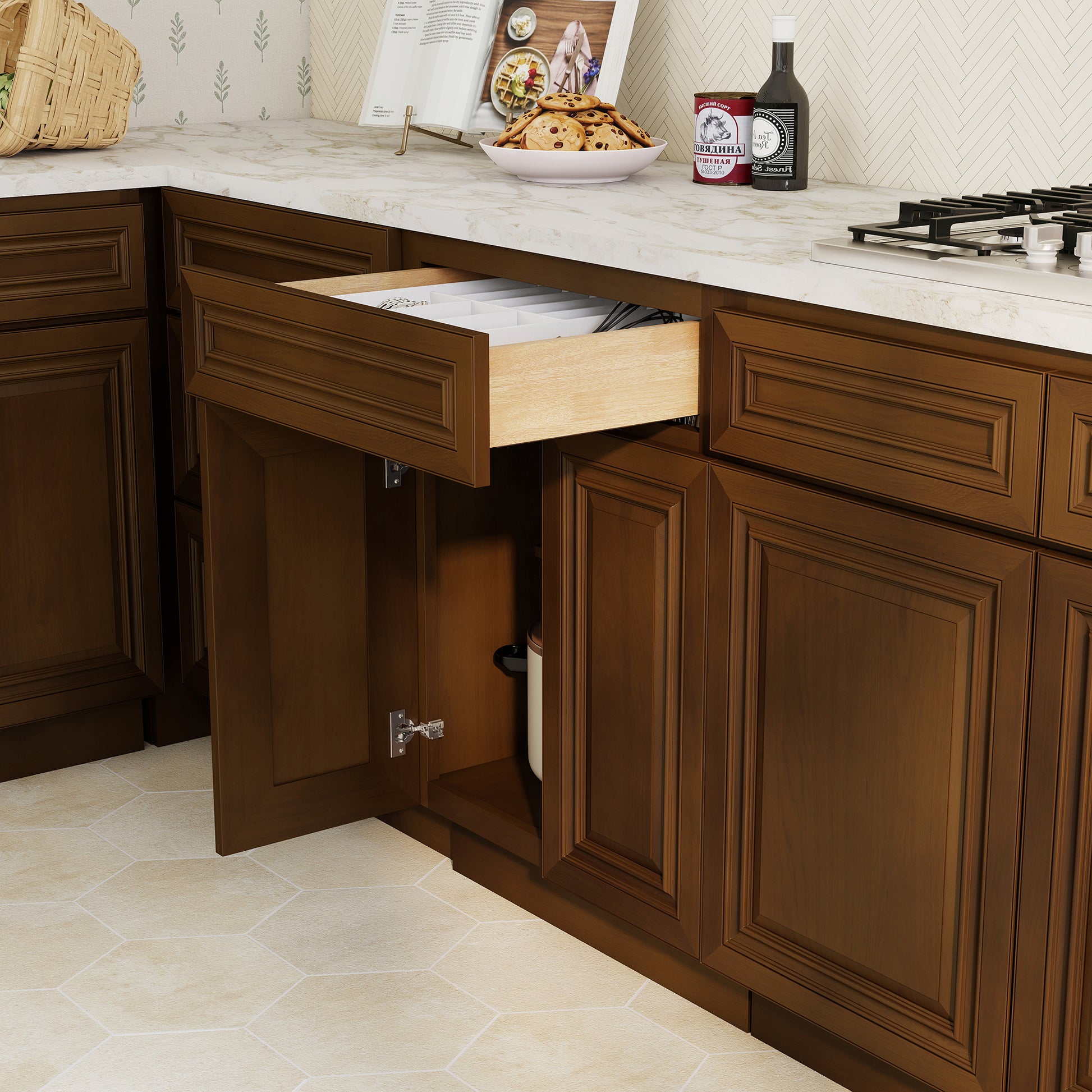 Dark Caramel RTA 24"W x 24"D x 34.5"H Base Cabinet with 1 Drawer and 2 Doors
