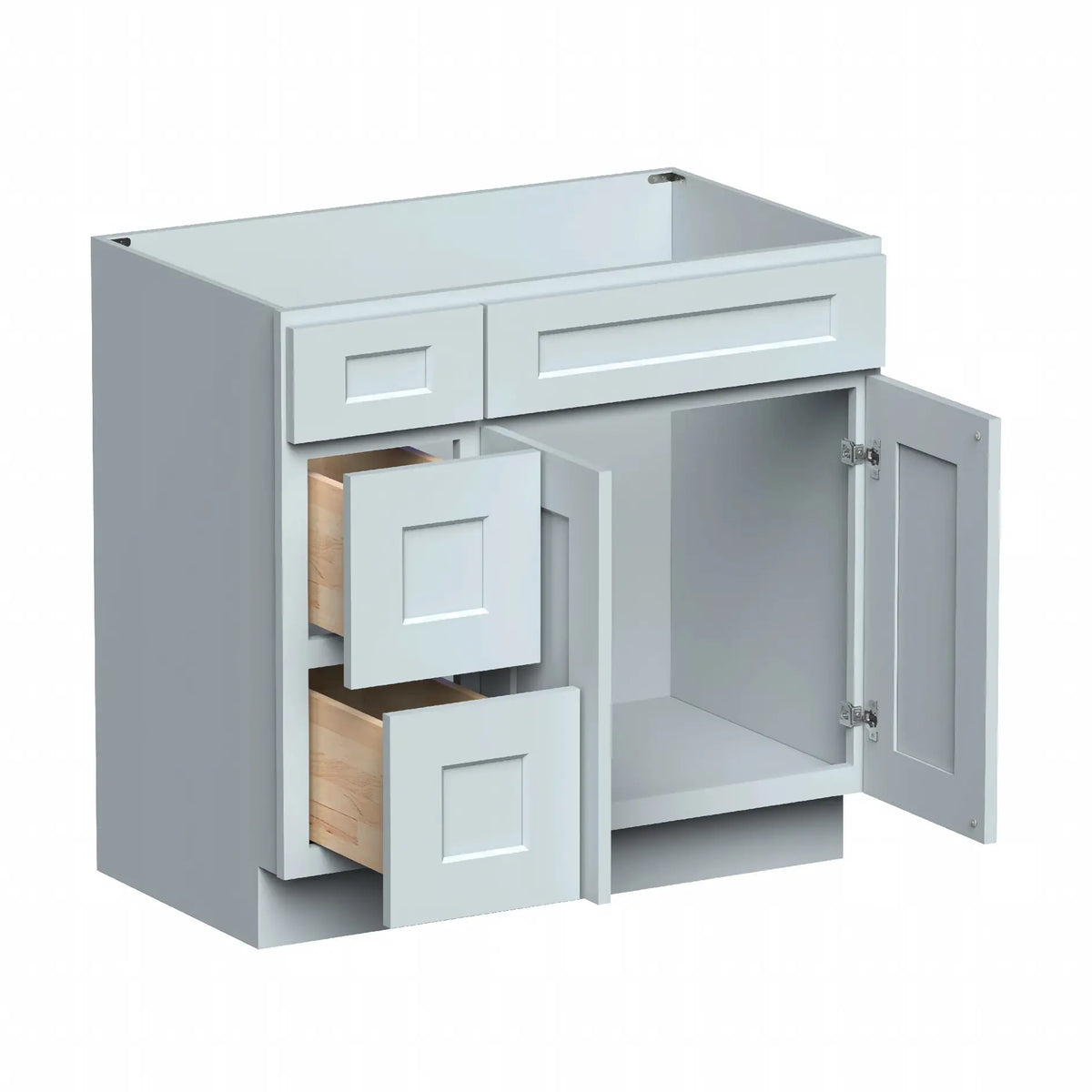 Dove Grey RTA 36"W x 21"D x 34.5"H Vanity Base Cabinet with 2 Doors and 2 Left Drawers