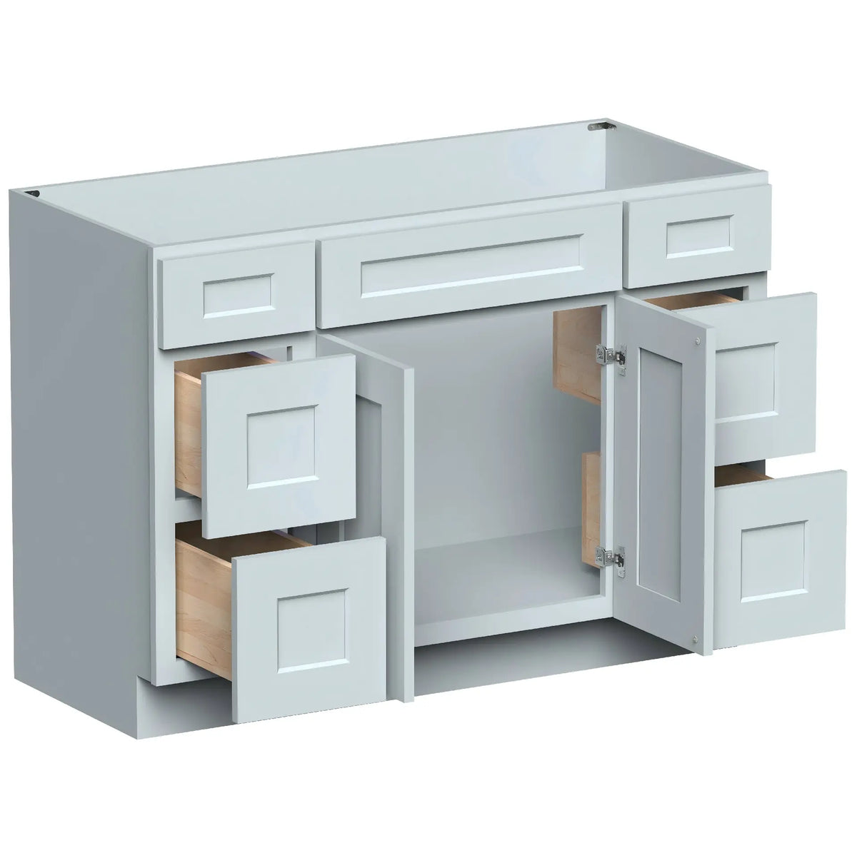 Dove Grey RTA 48"W x 21"D x 34.5"H Vanity Base Cabinet with 2 Doors and 6 Drawers