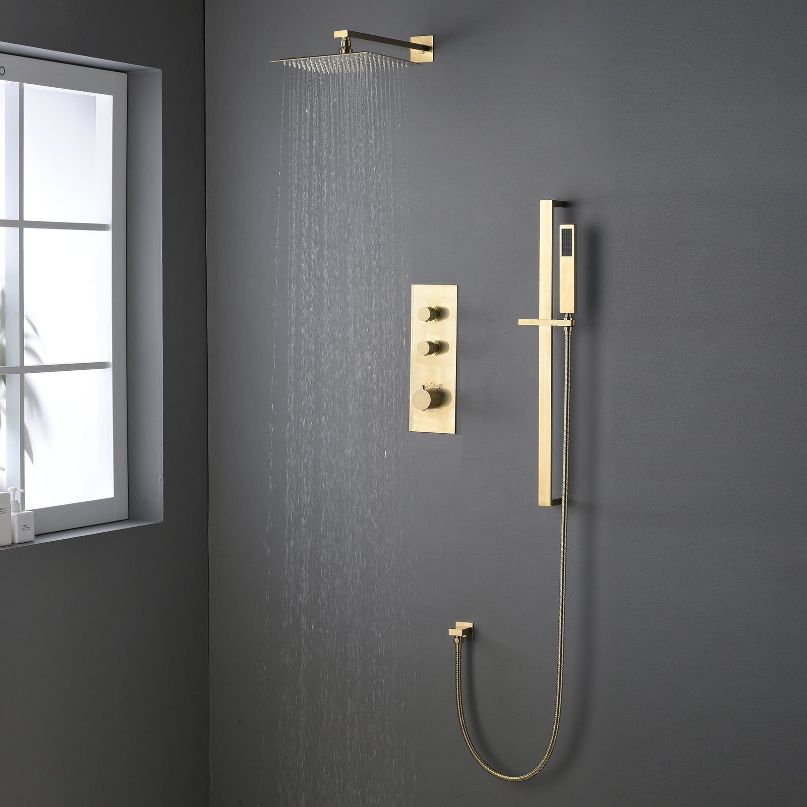 10" Thermostatic Shower System with Hand Shower & Slide Bar