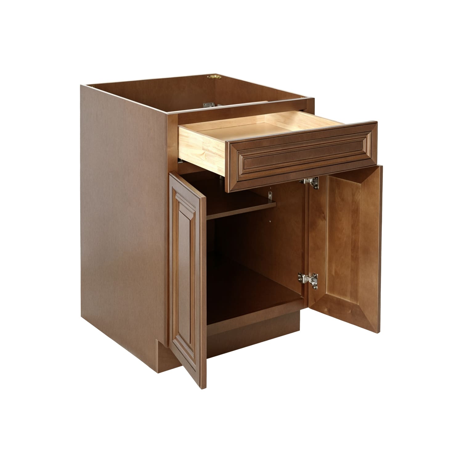 Dark Caramel RTA 24"W x 24"D x 34.5"H Base Cabinet with 1 Drawer and 2 Doors