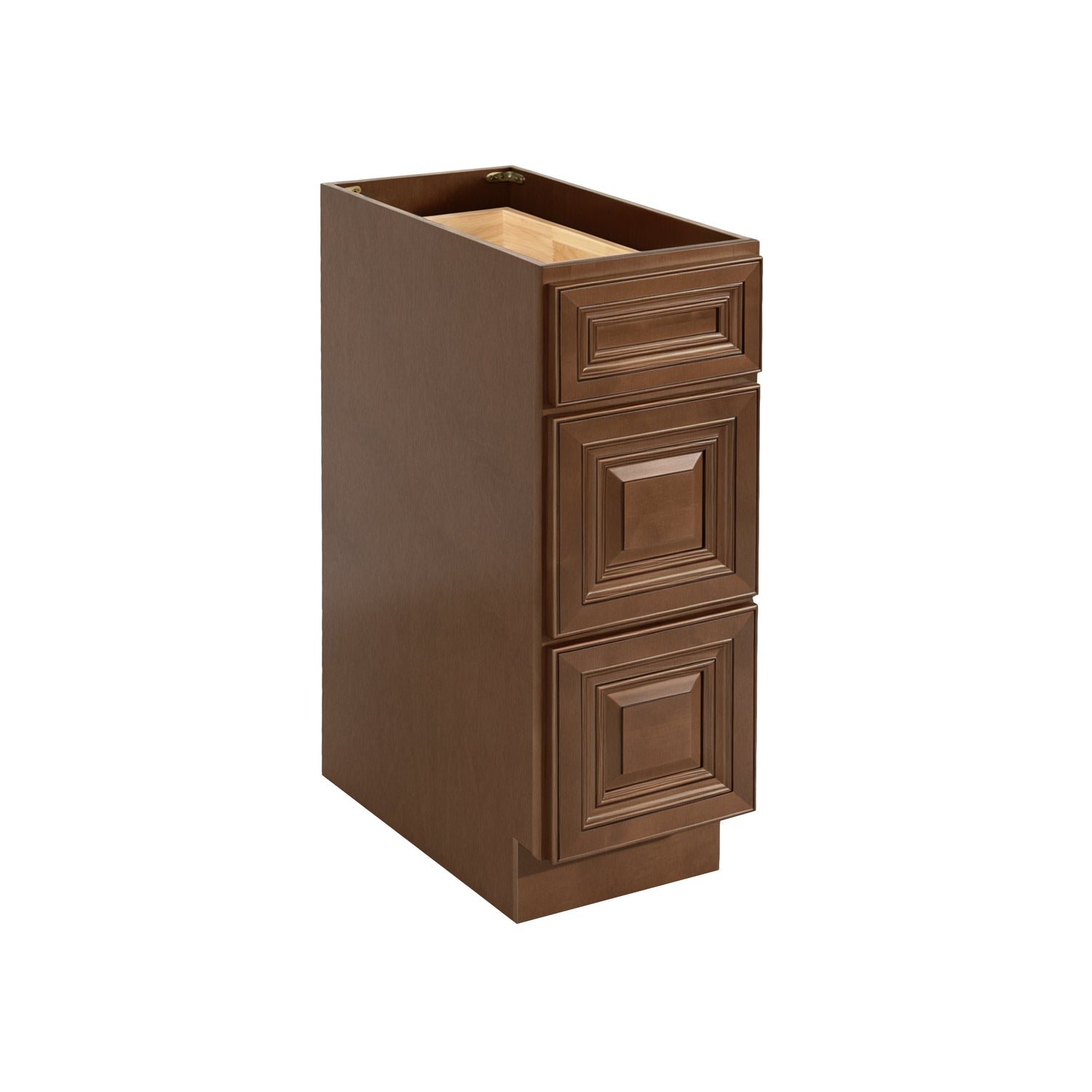 Dark Caramel RTA 12"W x 24"D x 34.5"H Base Cabinet with 3 Drawers 