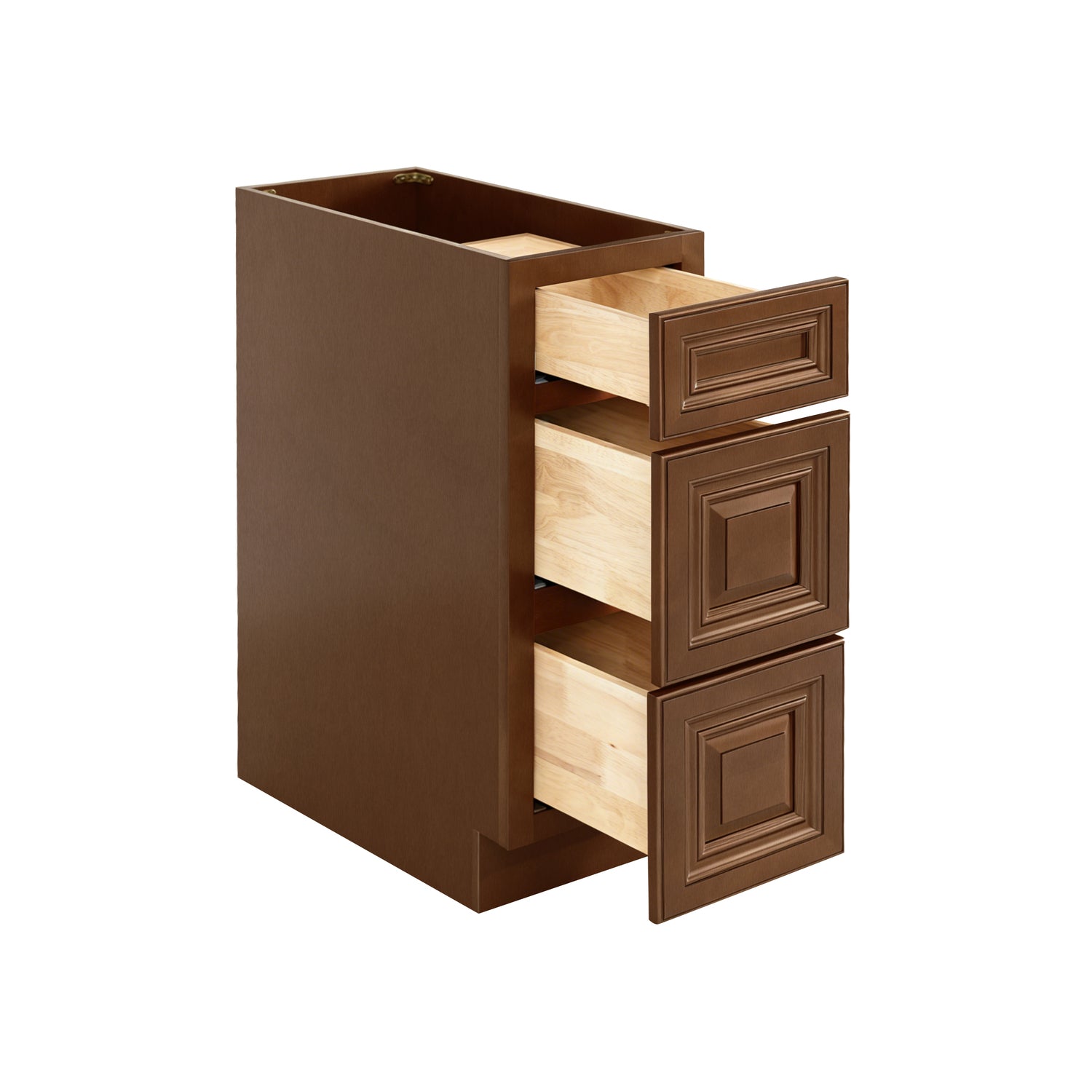 Dark Caramel RTA 12"W x 24"D x 34.5"H Base Cabinet with 3 Drawers