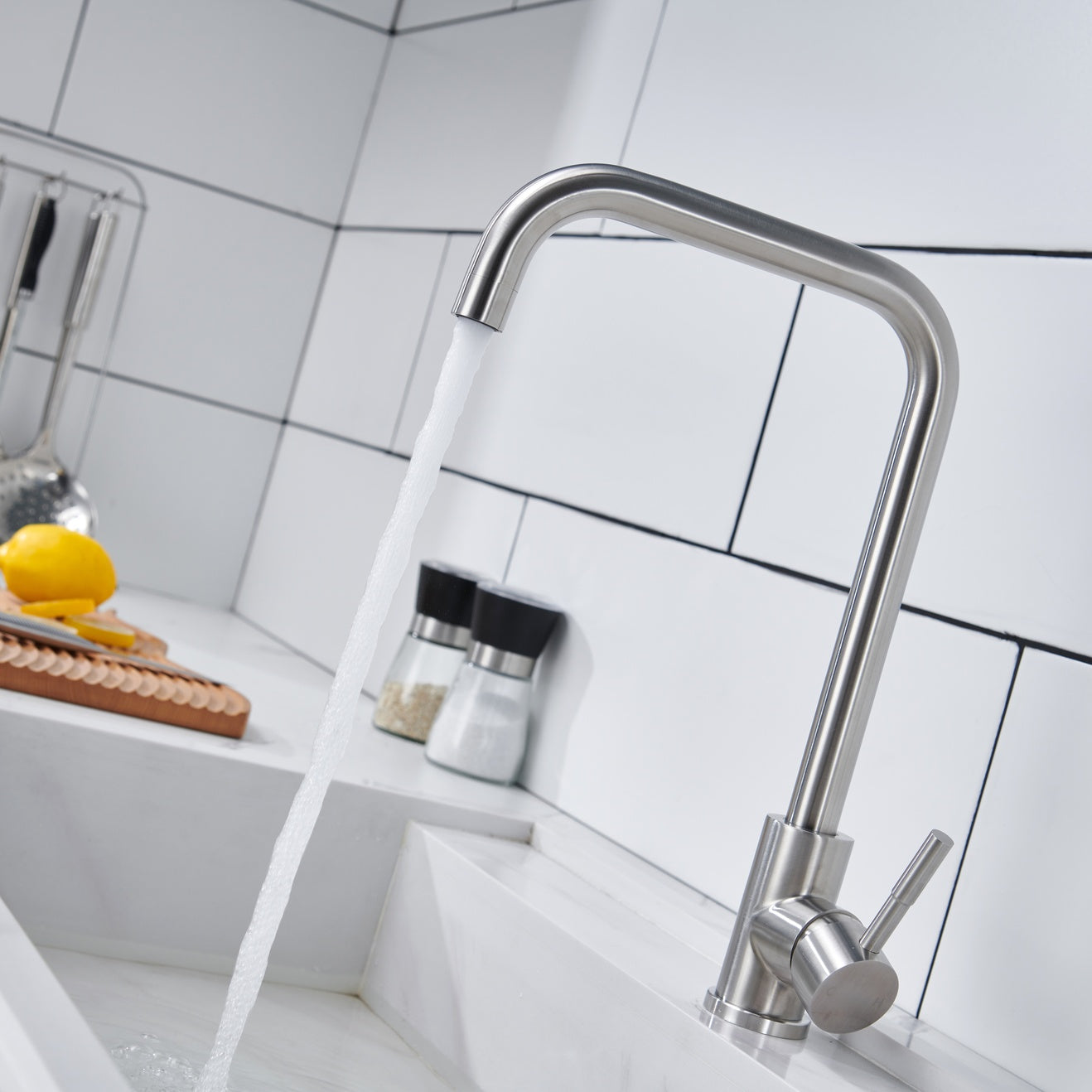 Brushed Nickel Stainless Steel Single-Handle High-Arc Kitchen Faucet