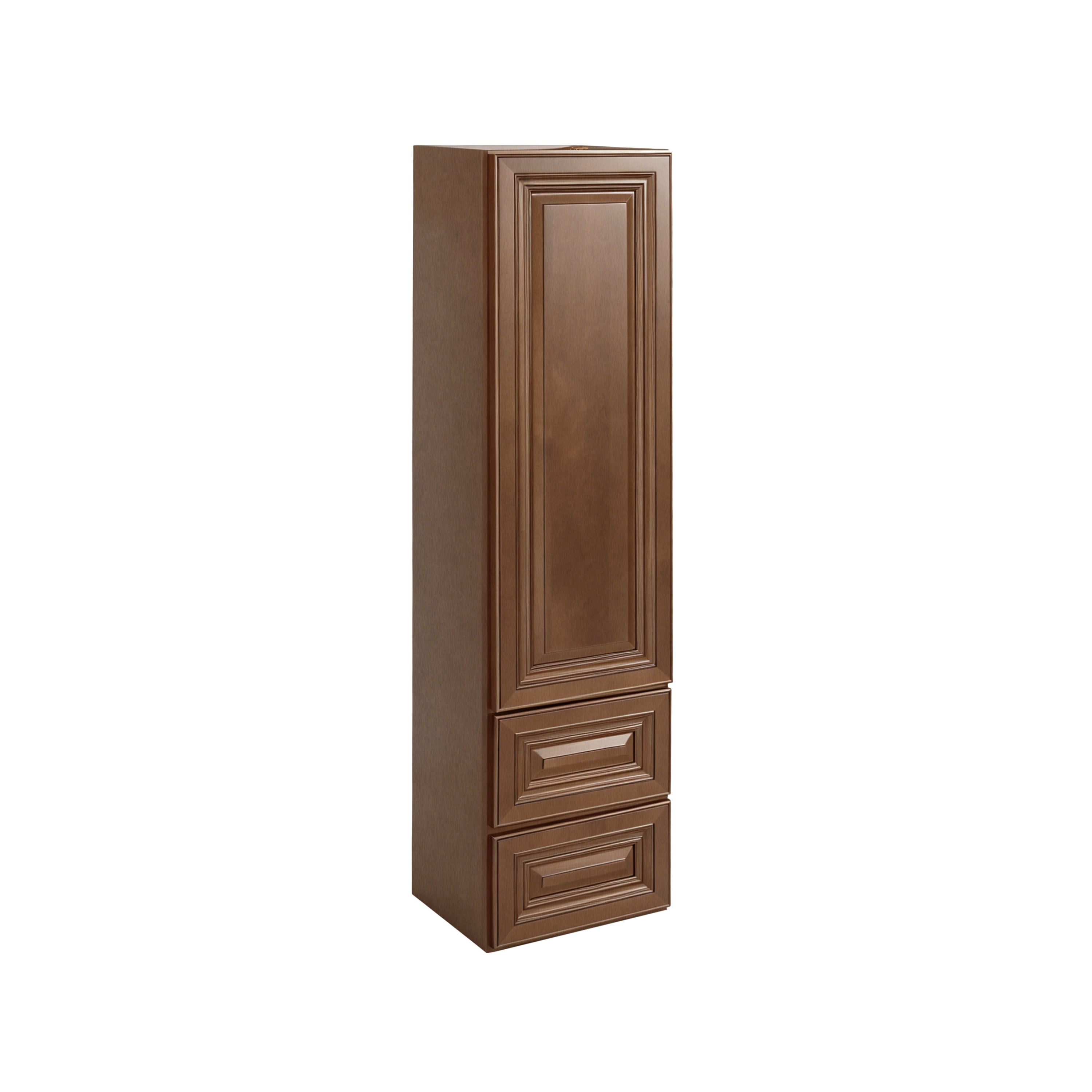Dark Caramel RTA 15"W x 12"D x 60"H On-Counter Cabinet/ Counter Linen Cabinet with 1 Door, 2 drawers & 3 Shelves