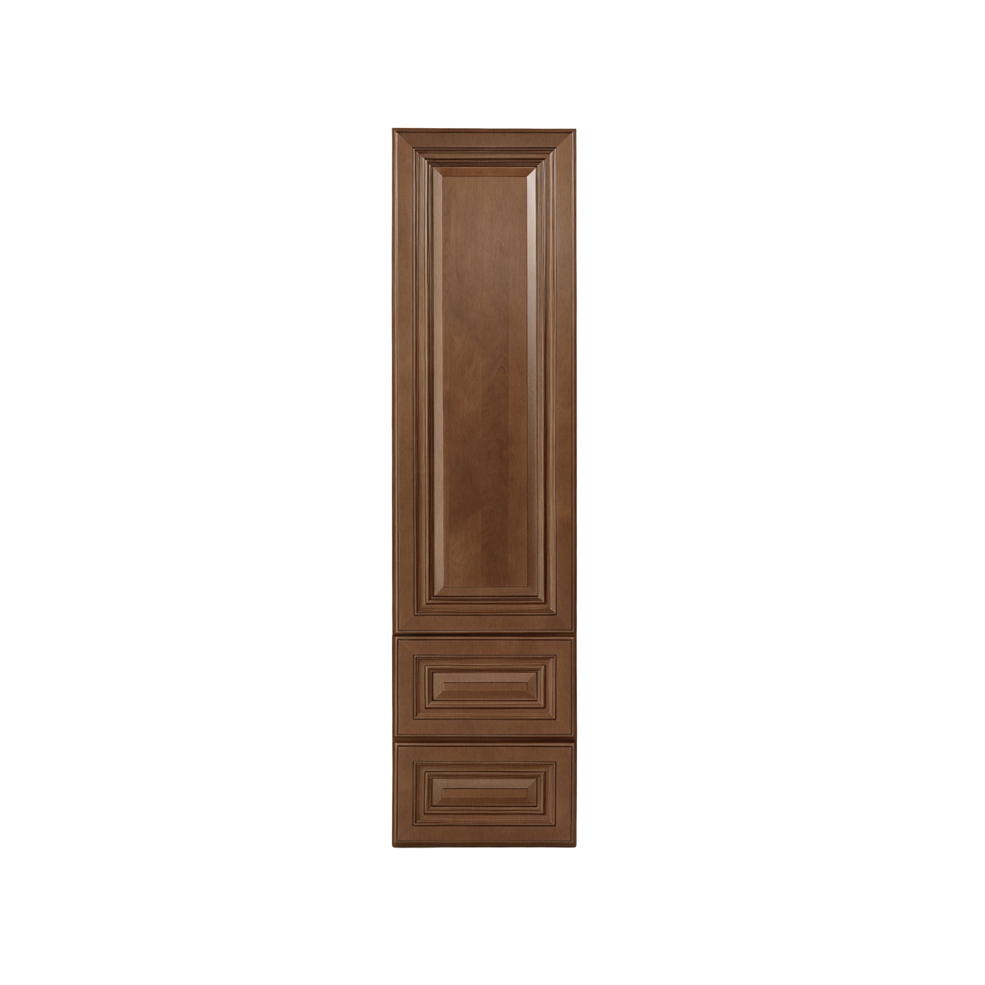 Dark Caramel RTA 15"W x 12"D x 60"H On-Counter Cabinet/ Counter Linen Cabinet with 1 Door, 2 drawers & 3 Shelves