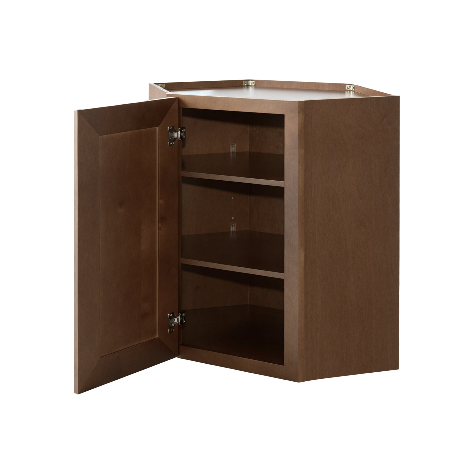 Dark Caramel RTA 24"W x 12"D x 30"H Wall Diagonal Corner Cabinet with 1 Door & 2 Shelves