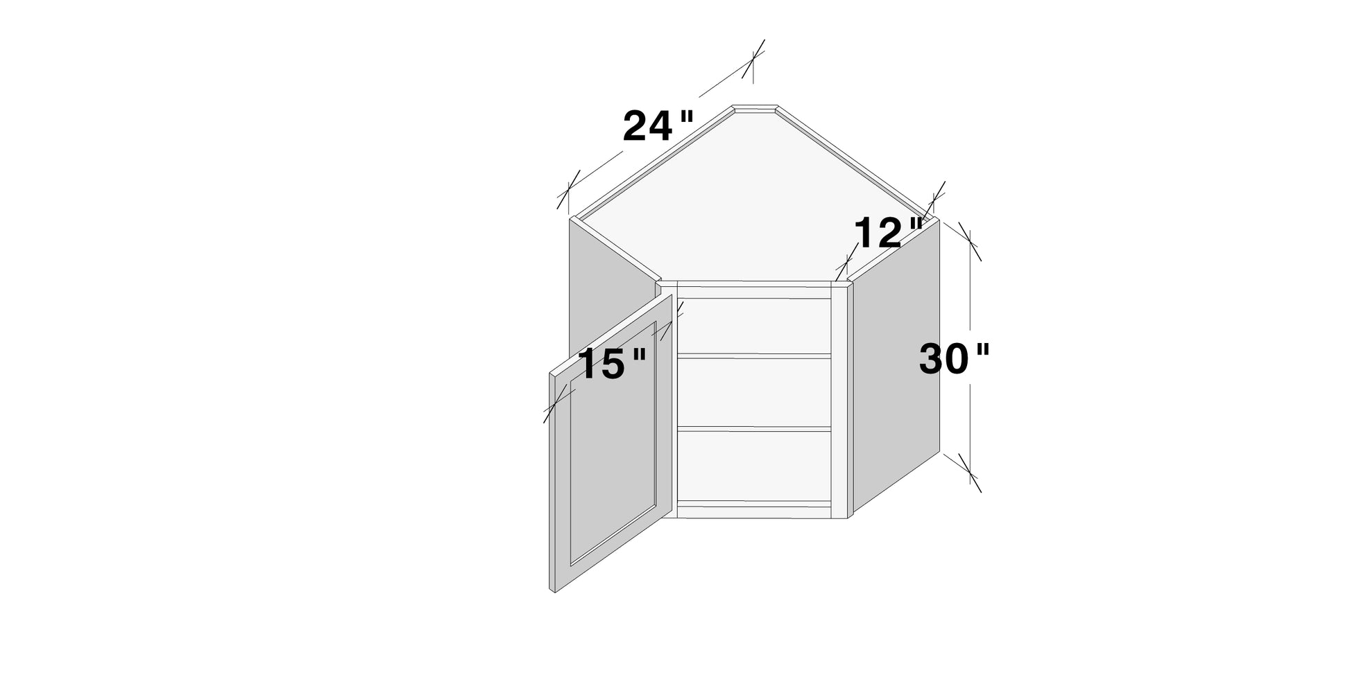 Dark Caramel RTA 24"W x 12"D x 30"H Wall Diagonal Corner Cabinet with 1 Door & 2 Shelves