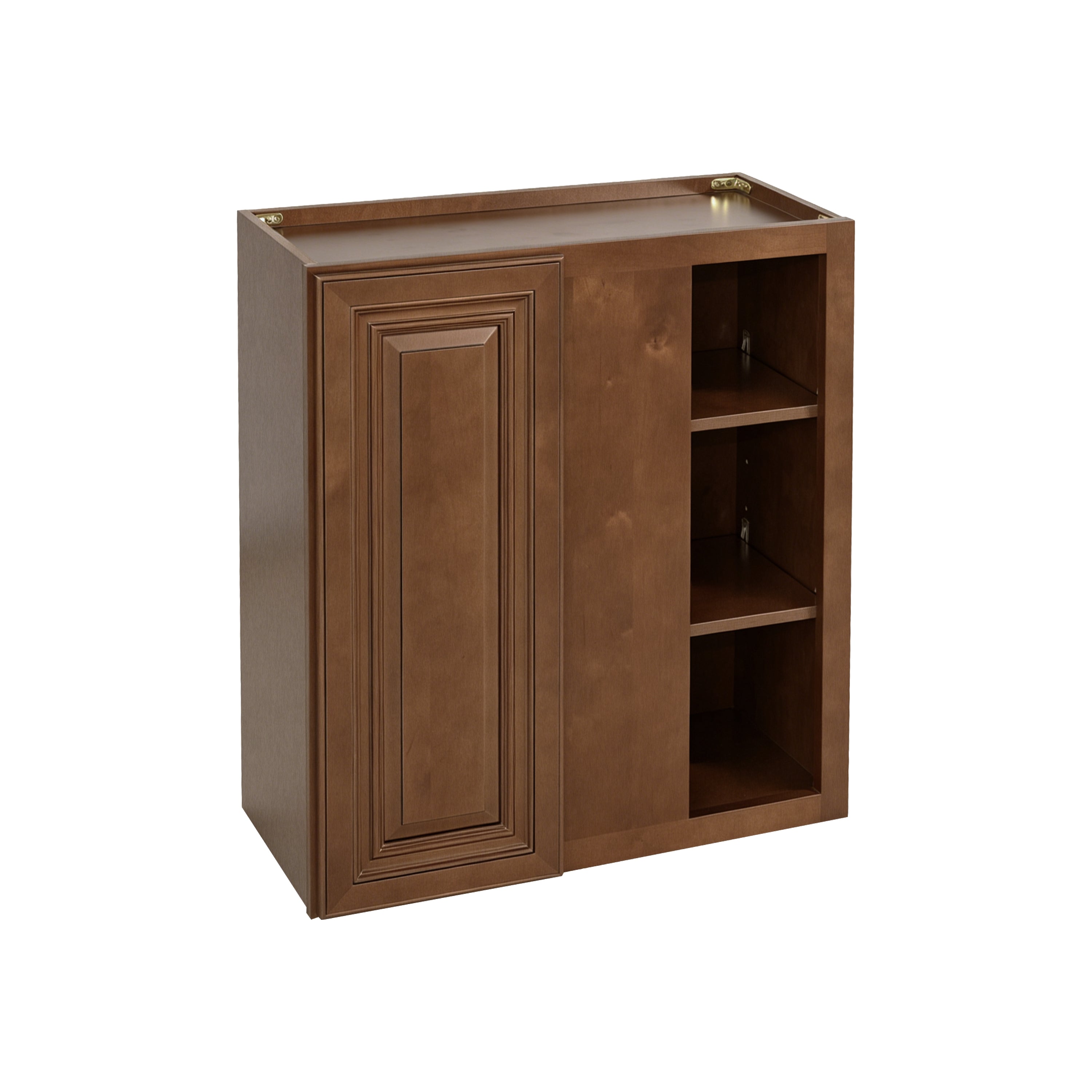 Dark Caramel RTA 27"W x 12"D x 30"H Standard Corner Wall Cabinets with 1 Door & 2 Shelves