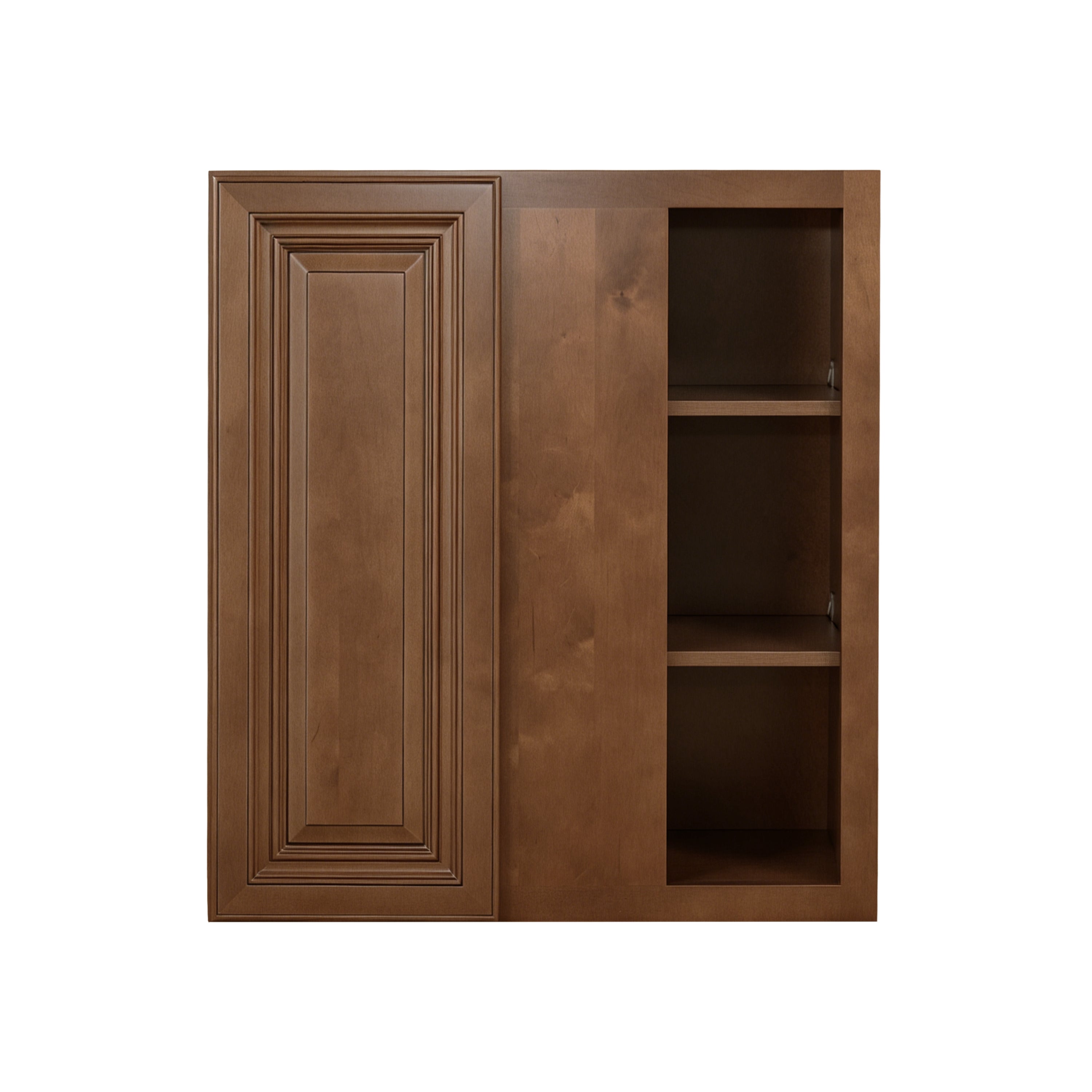 Dark Caramel RTA 27"W x 12"D x 30"H Standard Corner Wall Cabinets with 1 Door & 2 Shelves