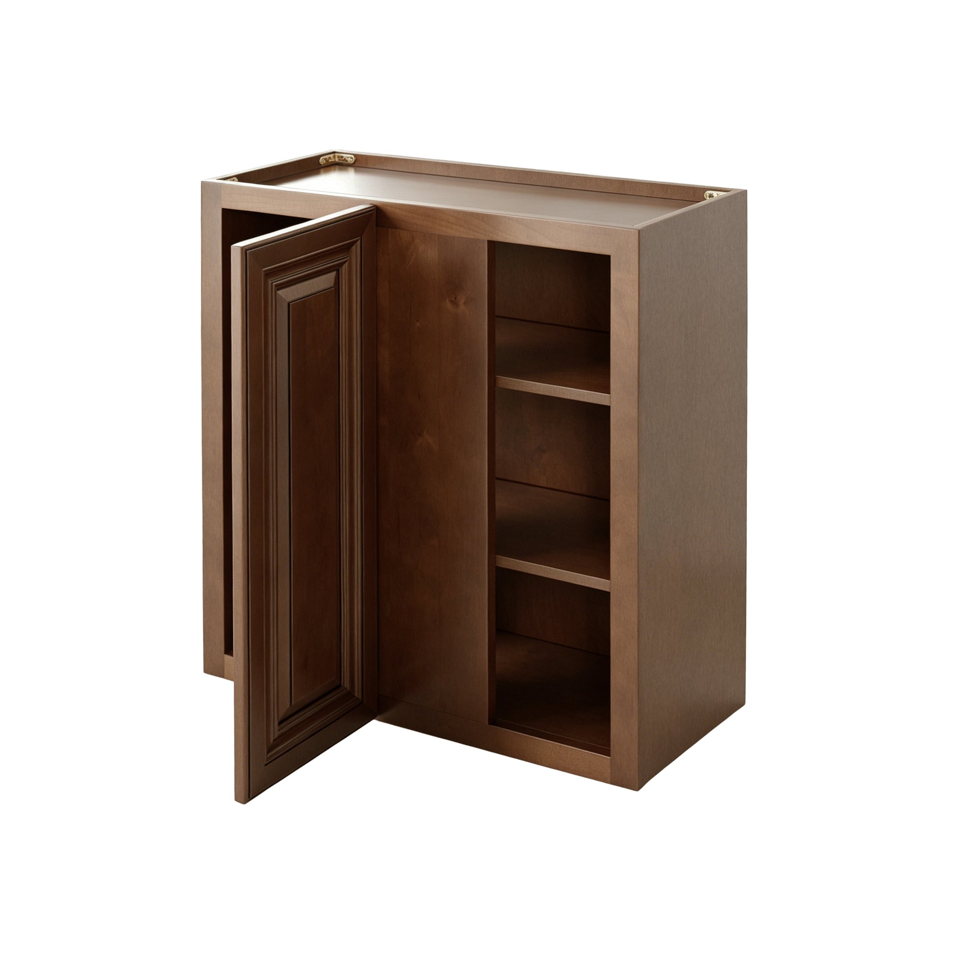 Dark Caramel RTA 27"W x 12"D x 30"H Standard Corner Wall Cabinets with 1 Door & 2 Shelves