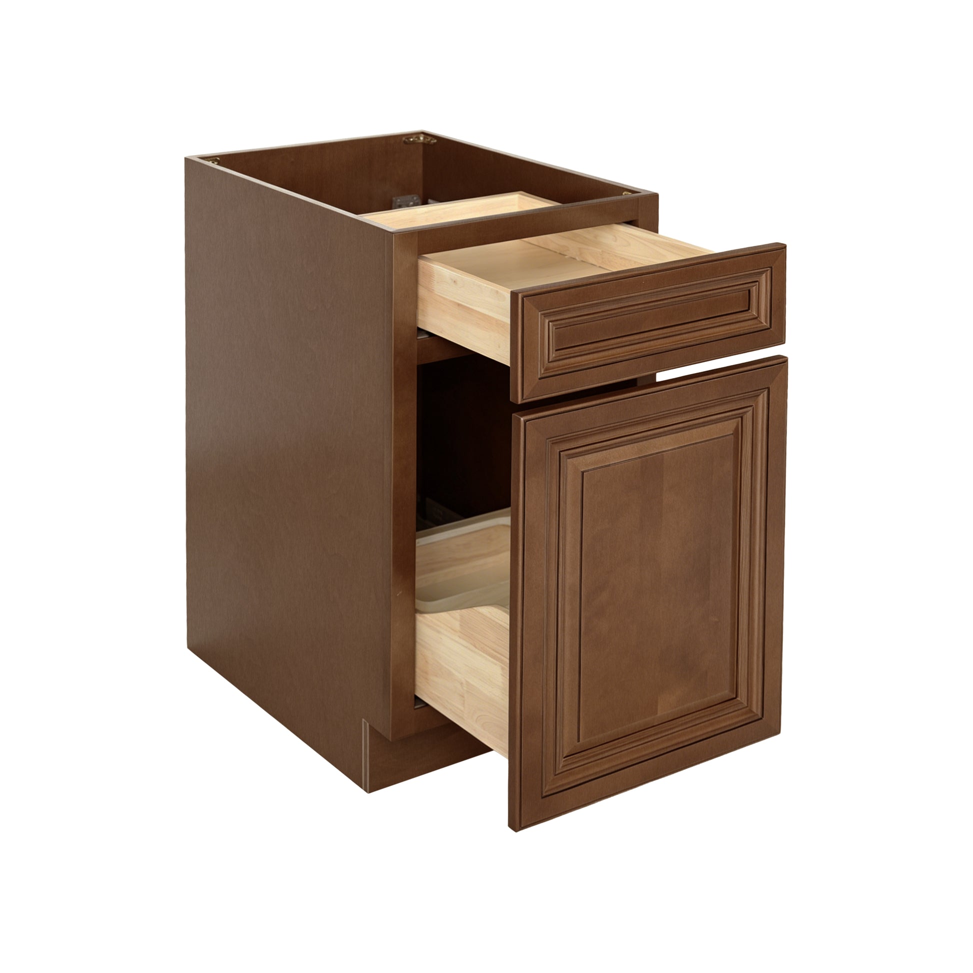 Dark Caramel RTA 18"W x 24"D x 34.5"H Waste Basket Base with 2 Drawers