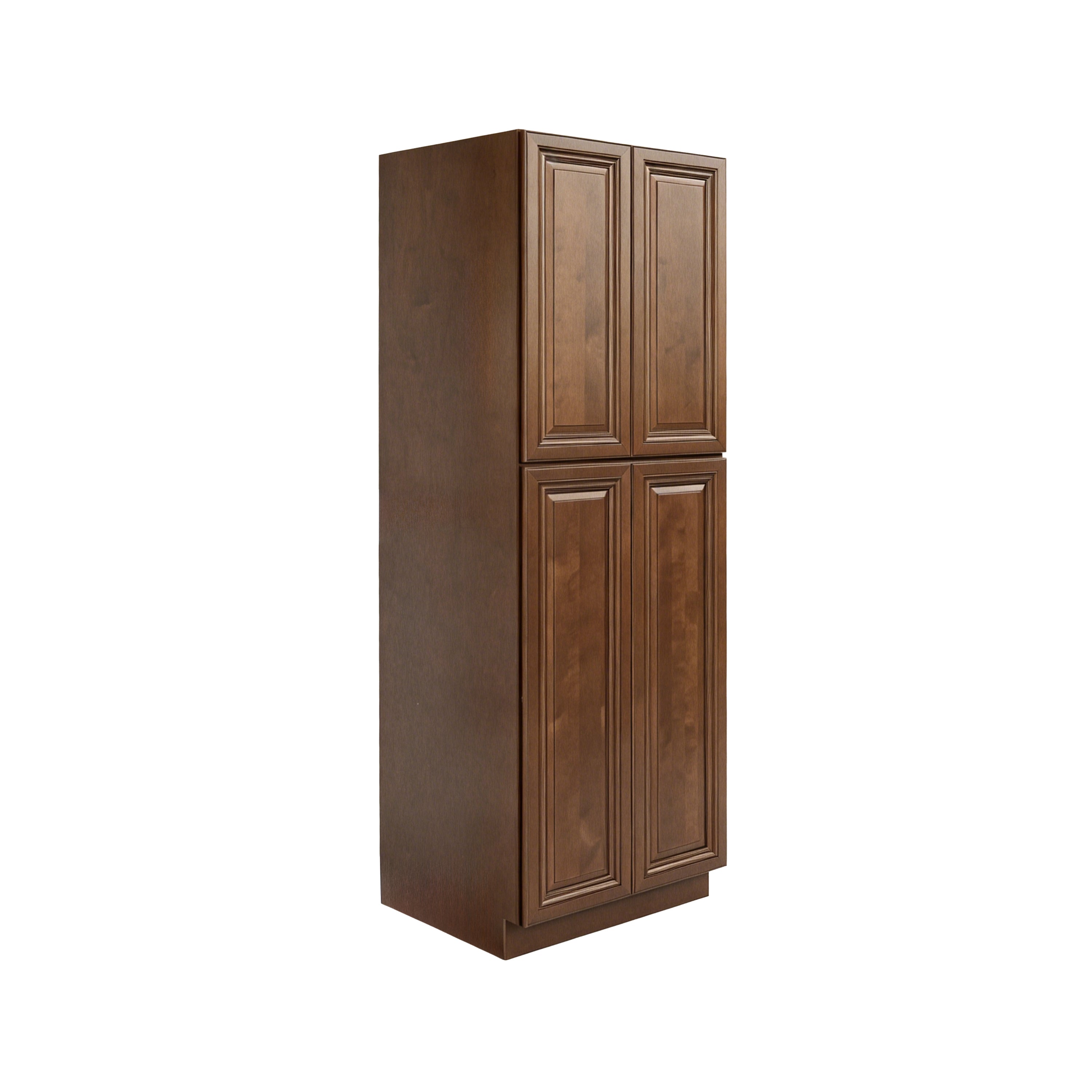 Dark Caramel RTA 30"W x 27"D x 90"H Pantry Cabinet with 4 Doors & 3 Shelves