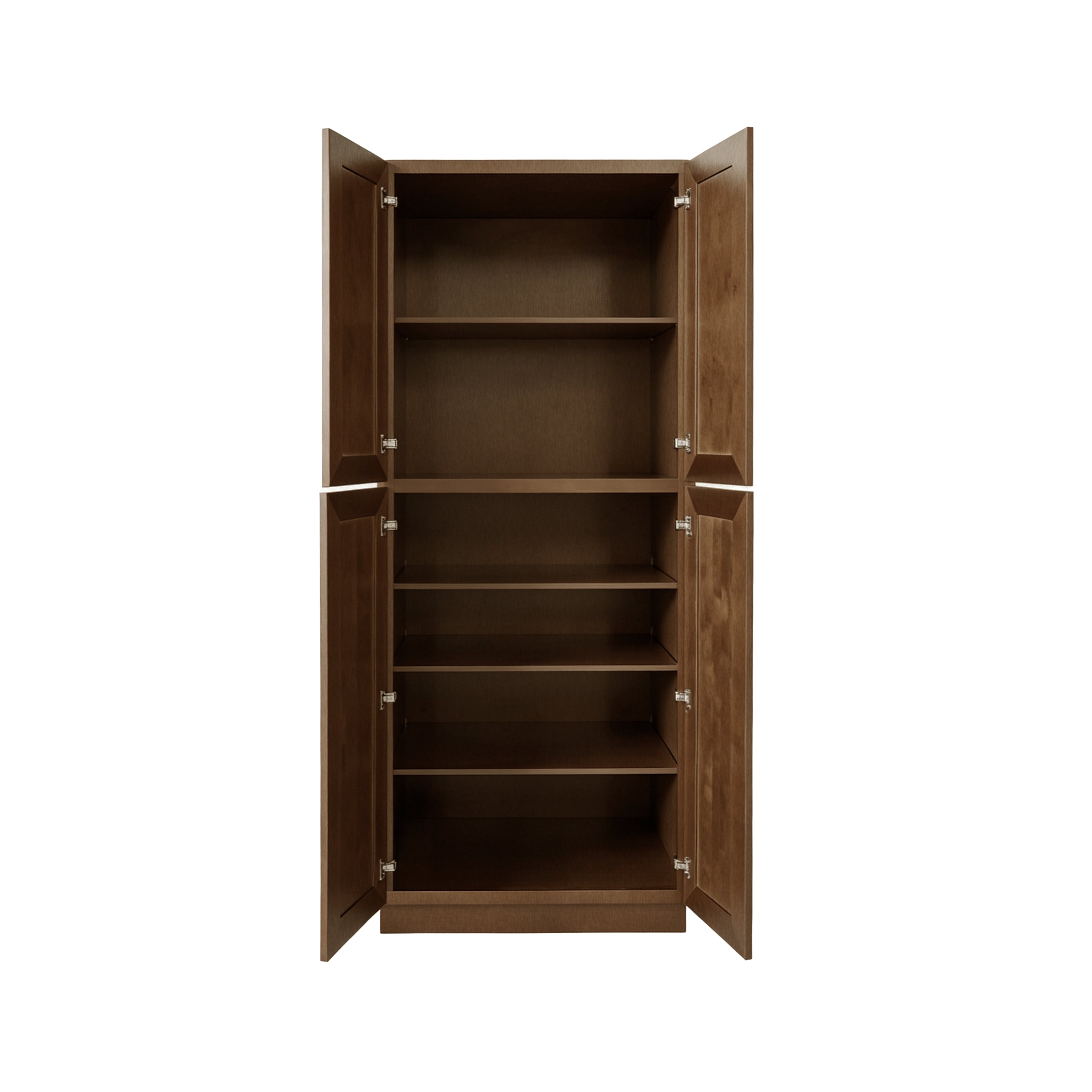 Dark Caramel RTA 30"W x 27"D x 90"H Pantry Cabinet with 4 Doors & 3 Shelves