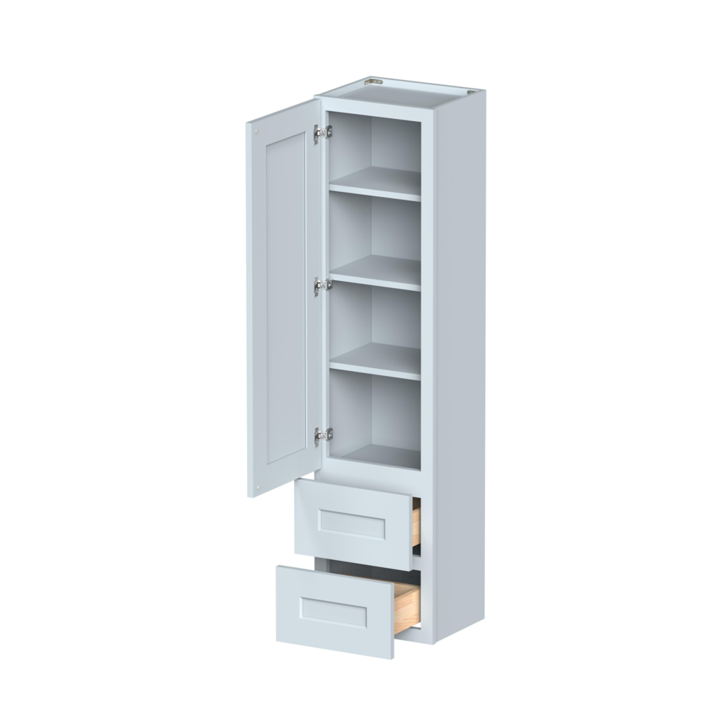 Dove Grey RTA 15"W x 60"H x 12"D Counter Linen Cabinet with 1 Door, 2 Drawers and 4 Shelves