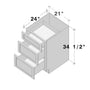 Dove Grey RTA 21"W x 34.5"H x 24"D Base Cabinet with 3 Drawers
