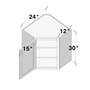 Dove Grey RTA 24"W x 30"H x 12"D Standard Corner Wall Cabinet with 1 Door and 2 Shelves
