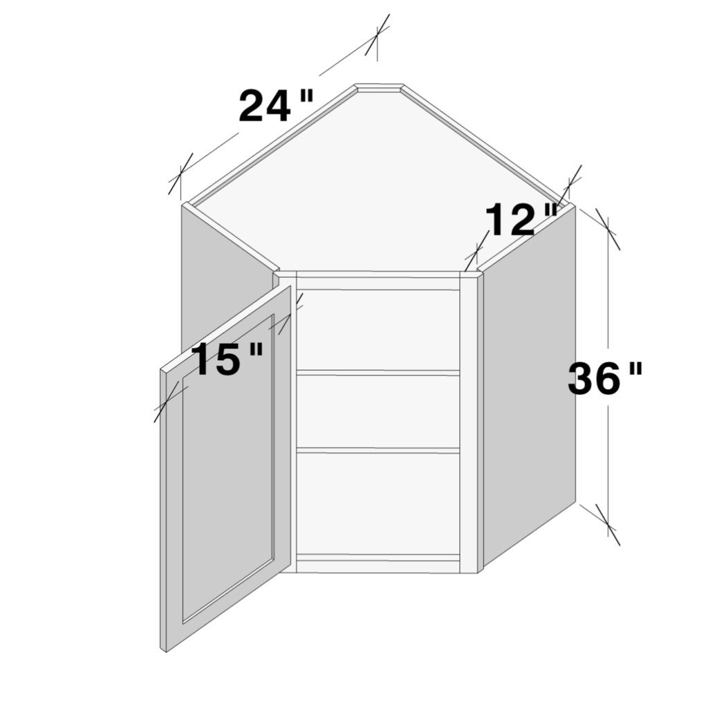 Dove Grey RTA 24"W x 36"H x 12"D Standard Corner Wall Cabinet with 1 Door and 2 Shelves