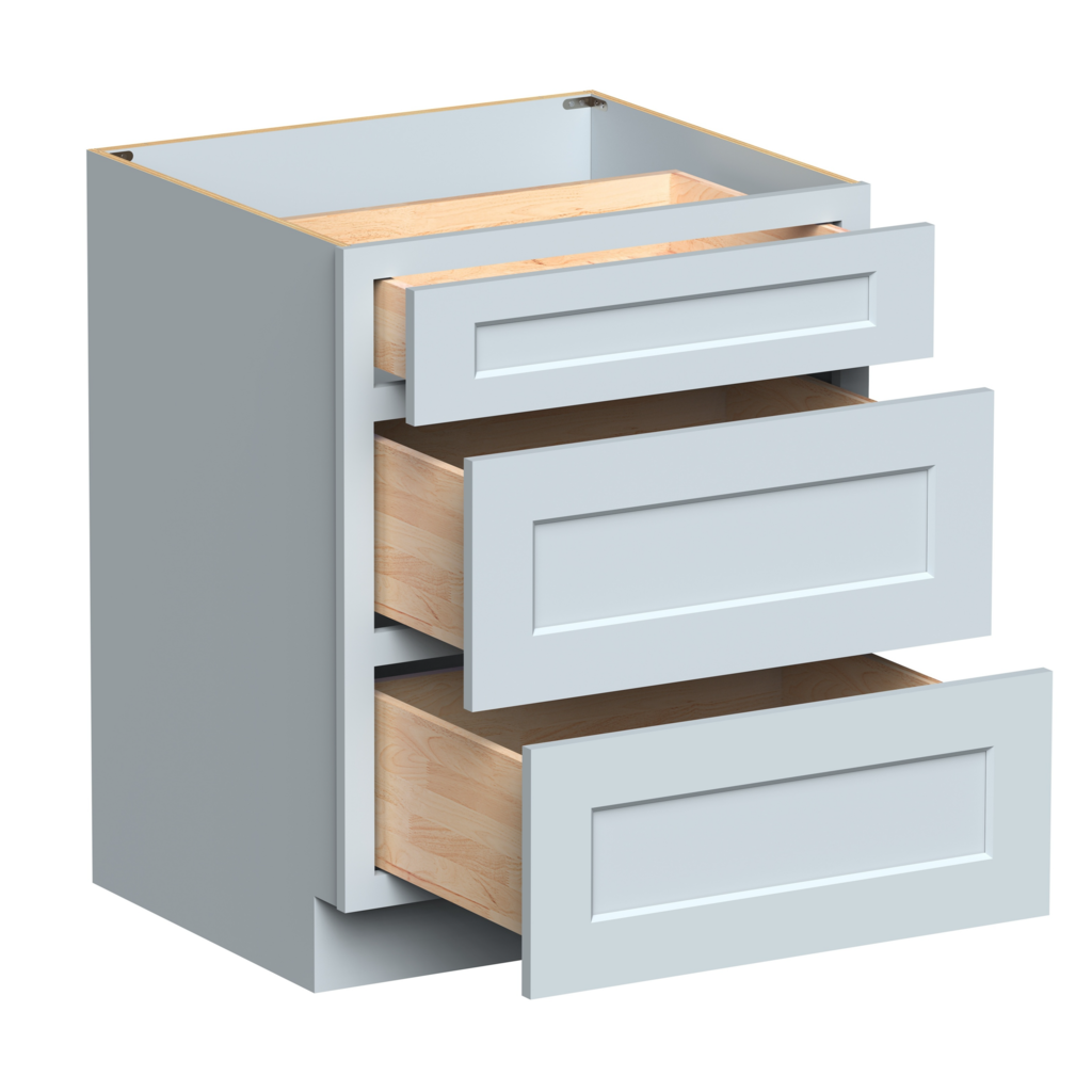 Dove Grey RTA 27"W x 34.5"H x 24"D Base Cabinet with 3 Drawers