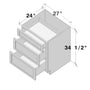 Dove Grey RTA 27"W x 34.5"H x 24"D Base Cabinet with 3 Drawers