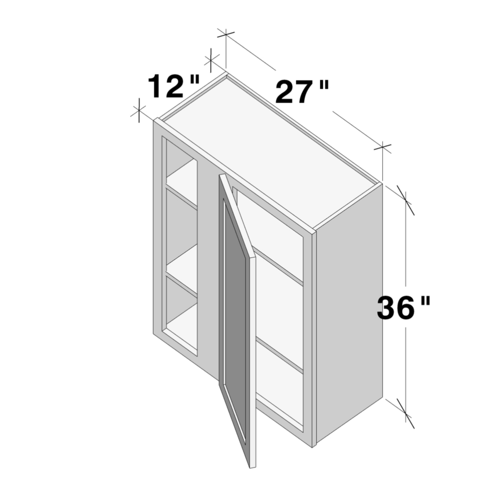 Dove Grey RTA 27"W x 36"H x 12"D Standard Corner Wall Cabinet with 1 Door and 2 Shelves