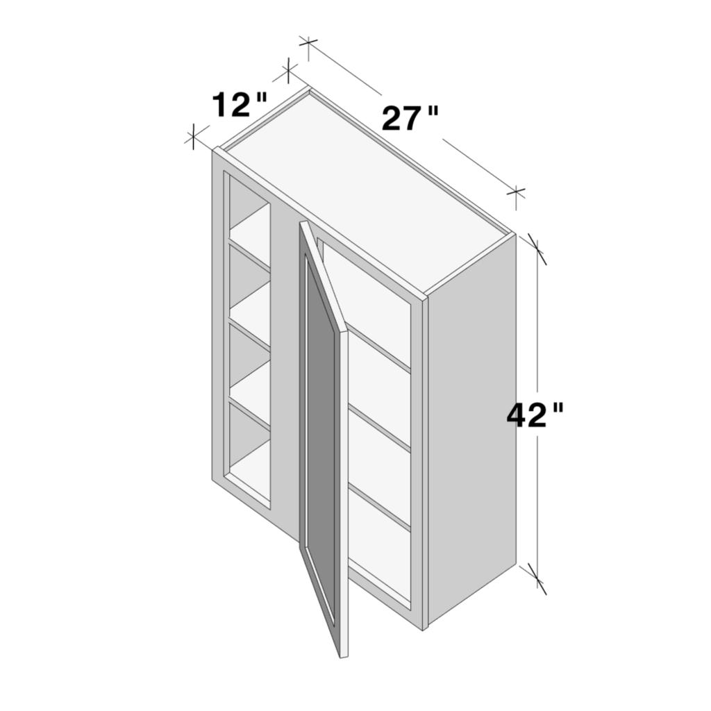 Dove Grey RTA 27"W x 42"H x 12"D Standard Corner Wall Cabinet with 1 Door and 3 Shelves