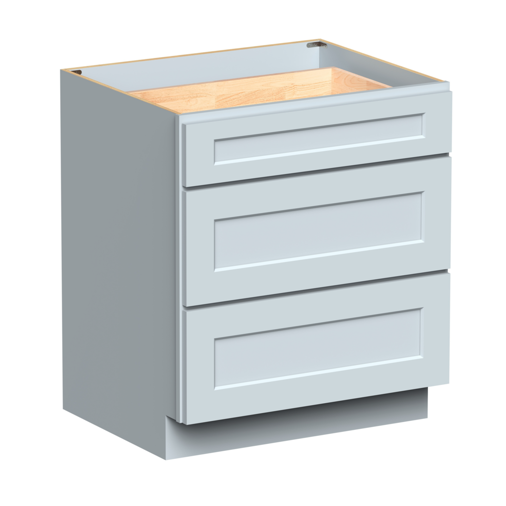 Dove Grey RTA 30"W x 34.5"H x 24"D Base Cabinet with 3 Drawers