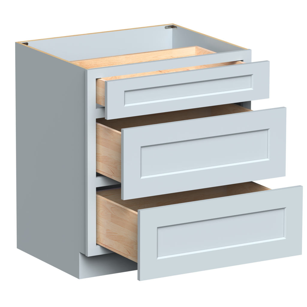 Dove Grey RTA 30"W x 34.5"H x 24"D Base Cabinet with 3 Drawers