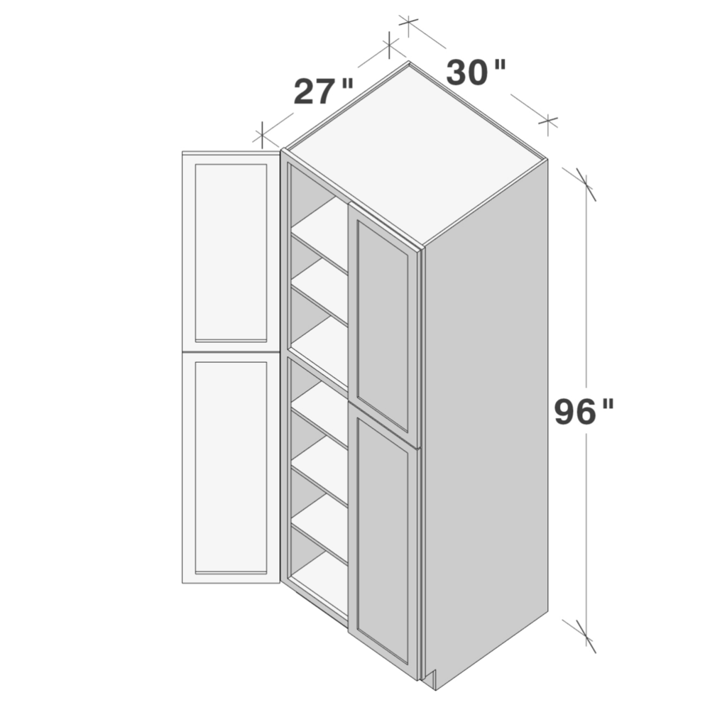 Dove Grey RTA 30"W x 96"H x 27"D Pantry Cabinet with 4 Doors and 6 Shelves