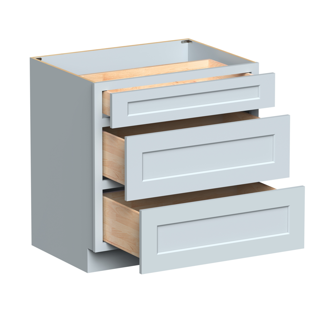 Dove Grey RTA 33"W x 34.5"H x 24“D Base Cabinet with 3 Drawers