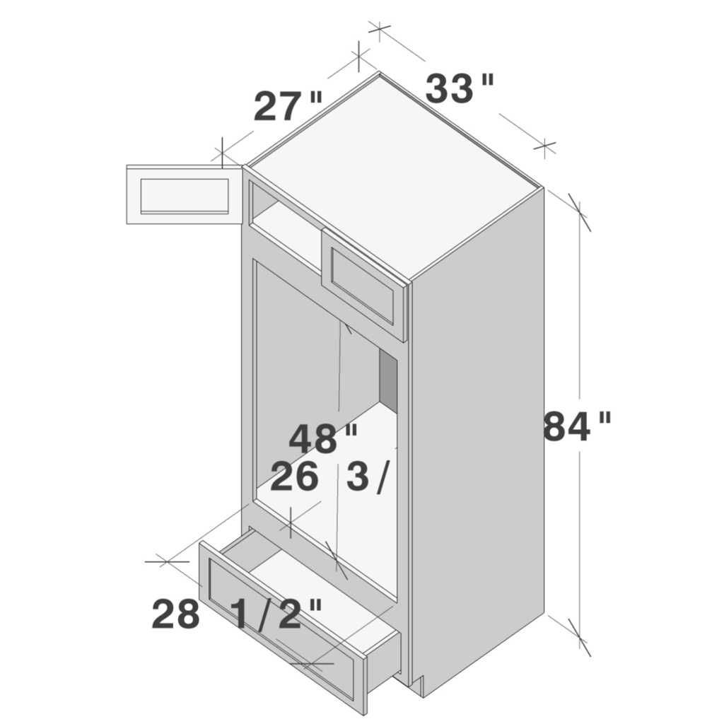 Dove Grey RTA 33"W x 84"H x 27"D Double Oven Cabinet with 2 doors, 1 drawers and 2 shelves