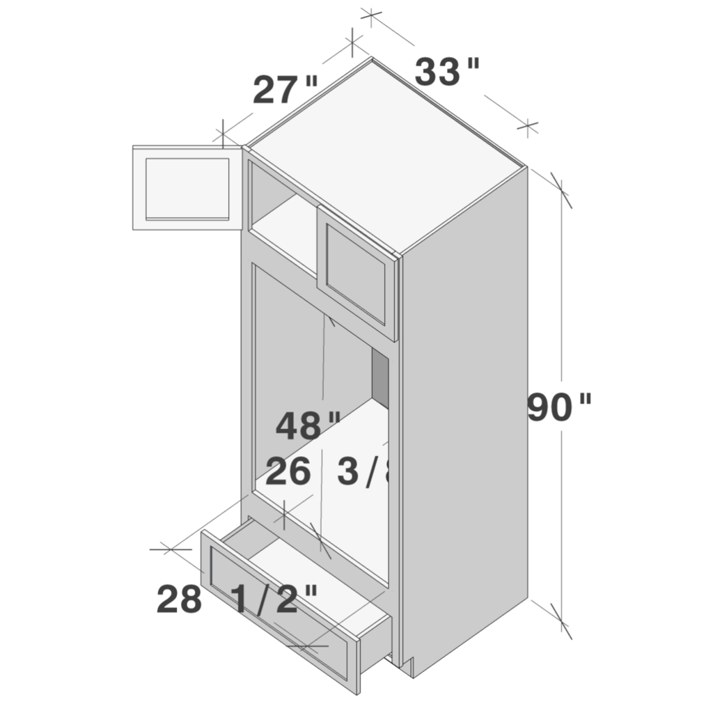 Dove Grey RTA 33"W x 90"H x 27"D Double Oven Cabinet with 2 doors, 1 drawers and 2 shelves