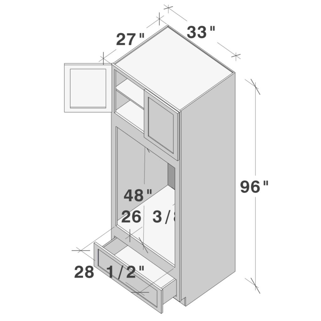 Dove Grey RTA 33"W x 96"H x 27"D Double Oven Cabinet with 2 doors, 1 drawers and 3 shelves
