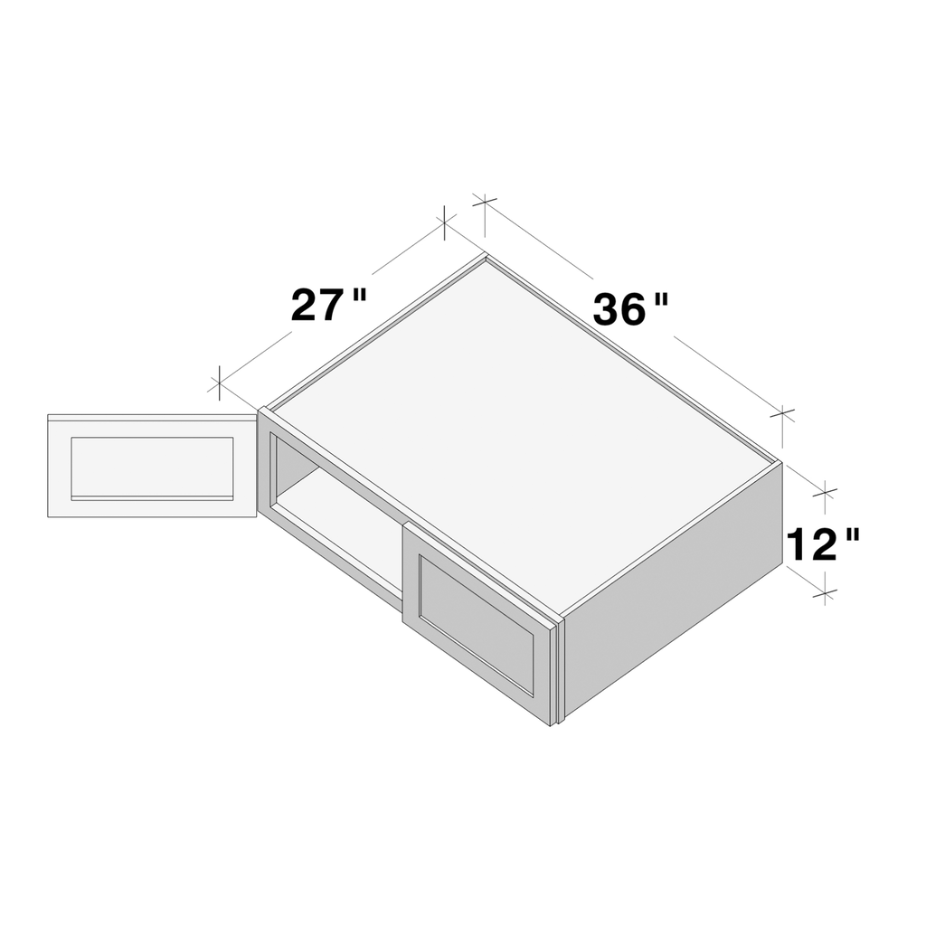 Dove Grey RTA 36"W x 12"H x 27"D Deep Wall Cabinet with 2 Doors