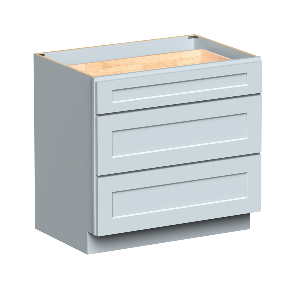 Dove Grey RTA 36"W x 34.5"H x 24"D Base Cabinet with 3 Drawers