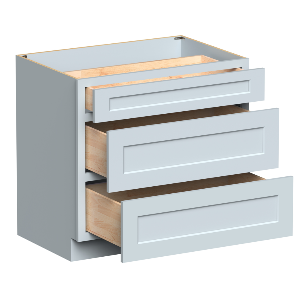 Dove Grey RTA 36"W x 34.5"H x 24"D Base Cabinet with 3 Drawers