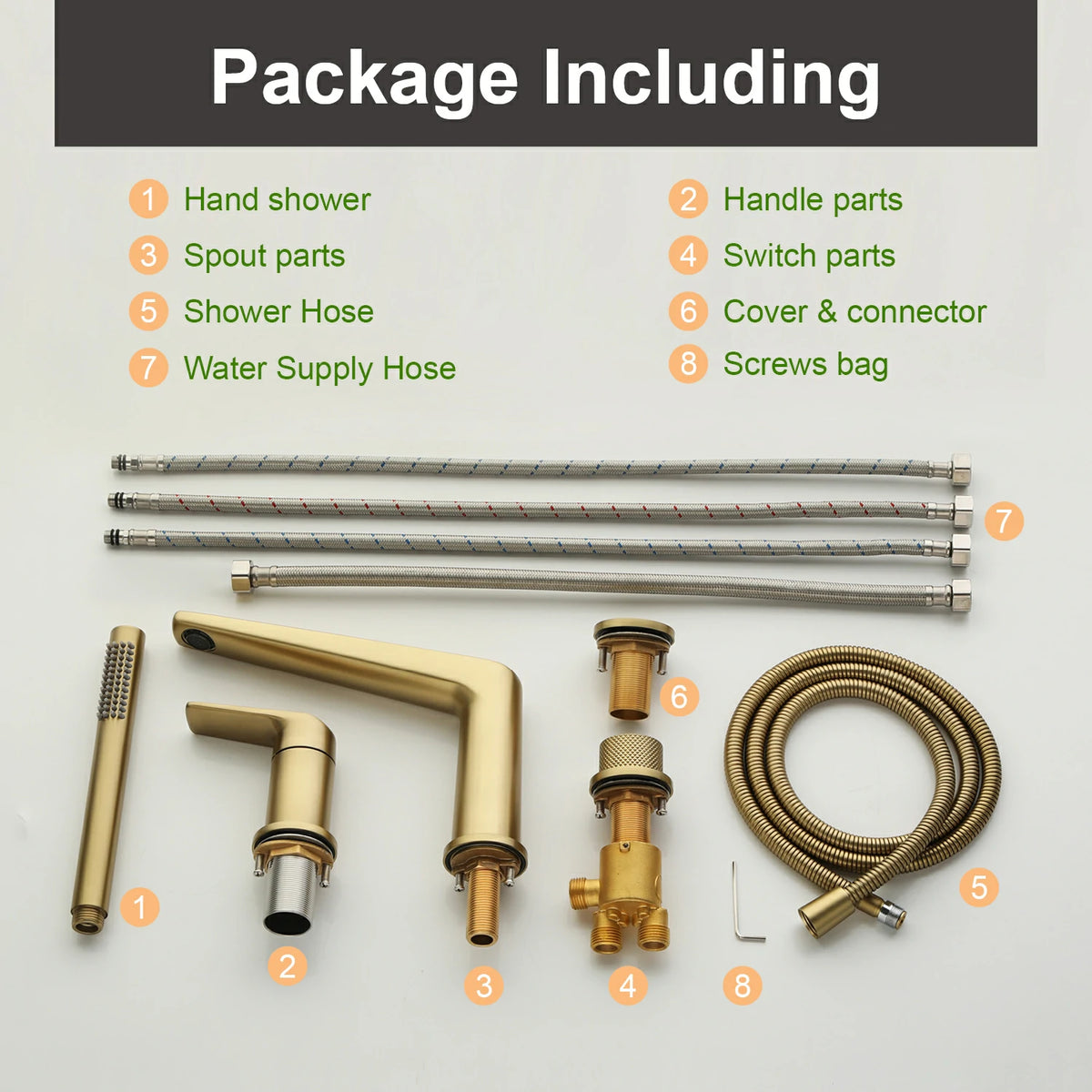 4-Hole Aerated Deck-Mounted Bathtub Faucet with Hand Shower in Brushed Gold/Matte Black