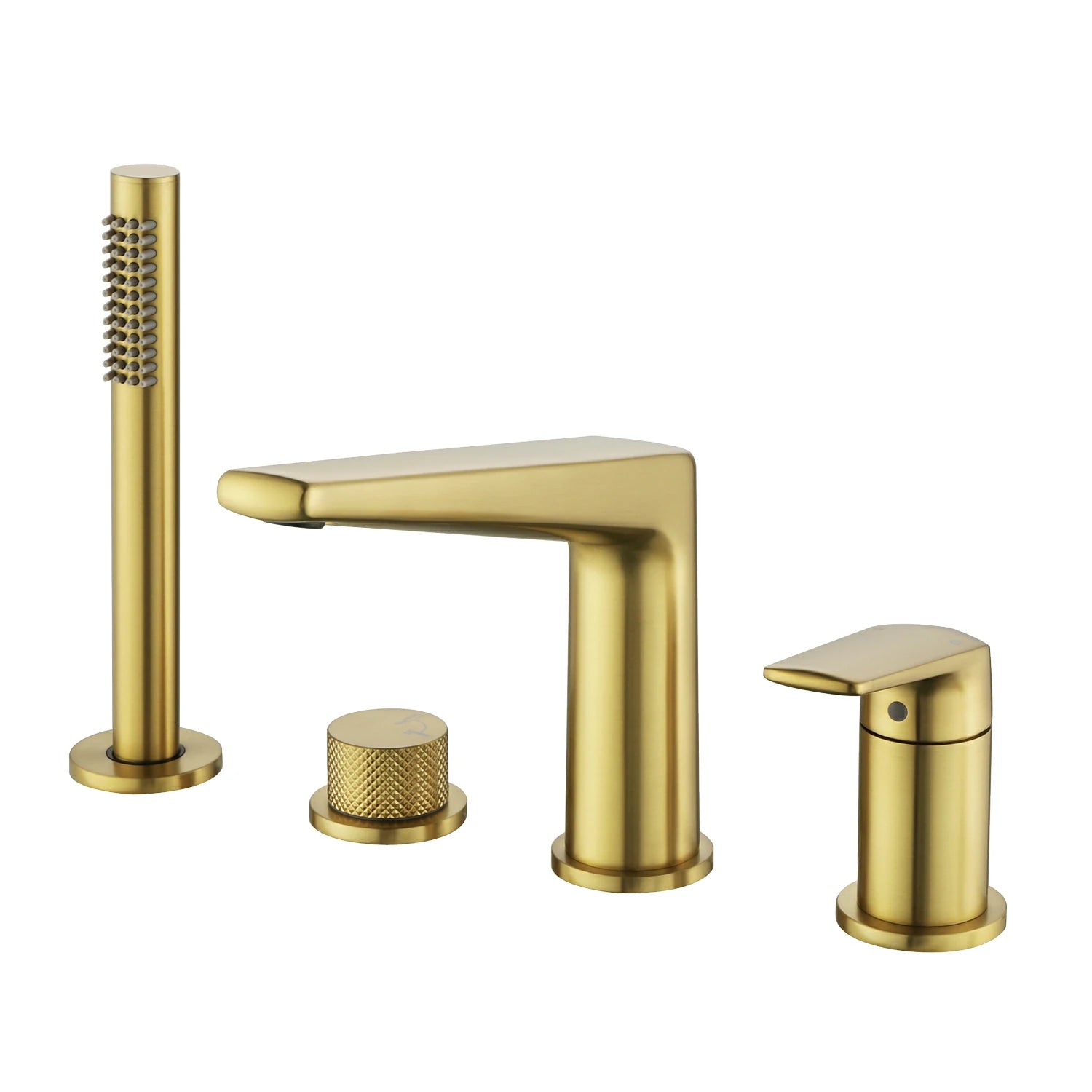 4-Hole Aerated Deck-Mounted Bathtub Faucet with Hand Shower in Brushed Gold/Matte Black