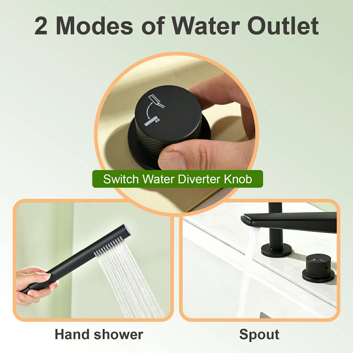 4-Hole Aerated Deck-Mounted Bathtub Faucet with Hand Shower in Brushed Gold/Matte Black