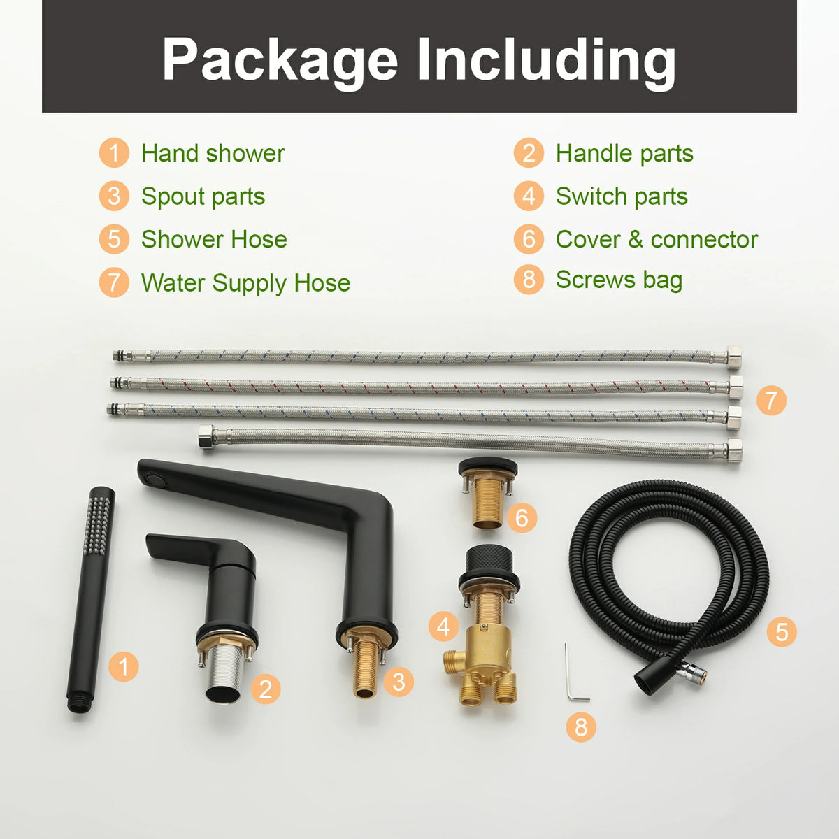 4-Hole Aerated Deck-Mounted Bathtub Faucet with Hand Shower in Brushed Gold/Matte Black