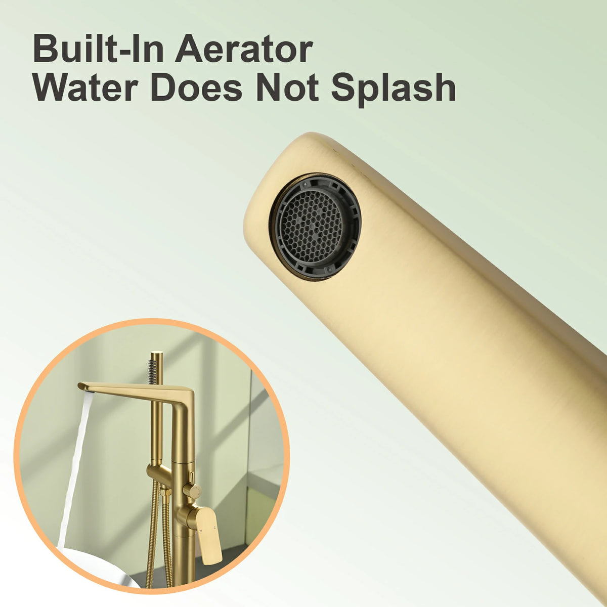 One-Piece Brass Waterfall Freestanding Bathtub Faucet with Hand Shower in Brushed Gold