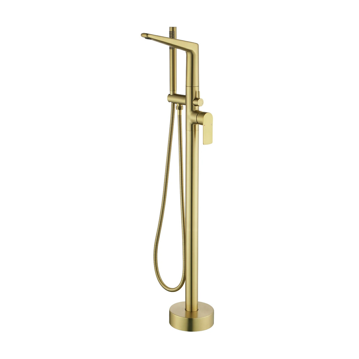 One-Piece Brass Waterfall Freestanding Bathtub Faucet with Hand Shower in Brushed Gold