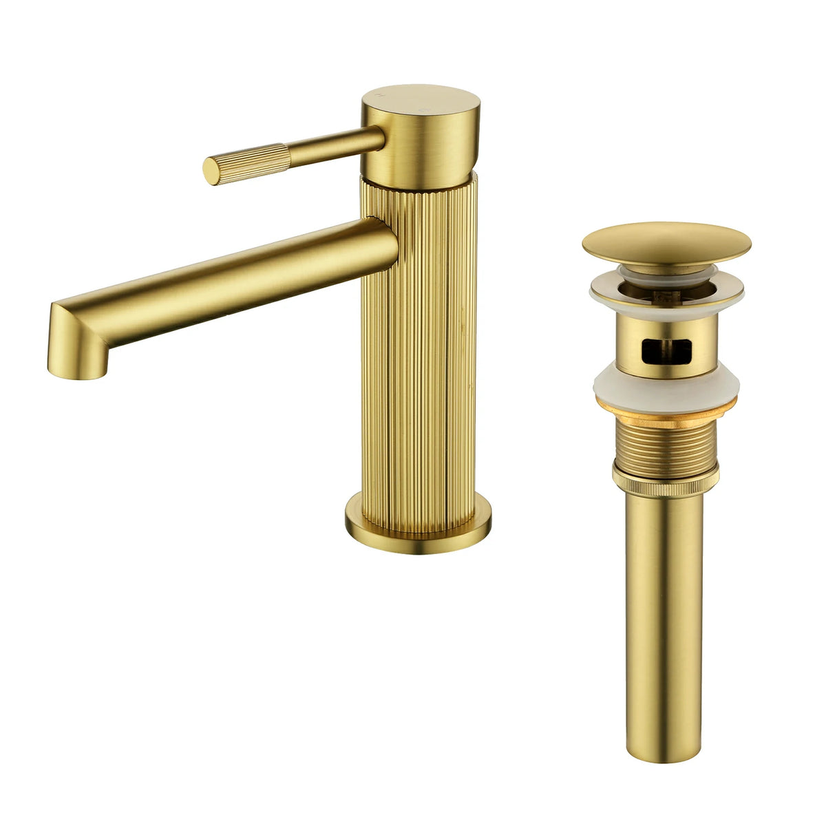 Textured Single-Handle Single-Hole Bathroom Faucet with Drain in Brushed Gold/Brushed Nickel/Matte Black