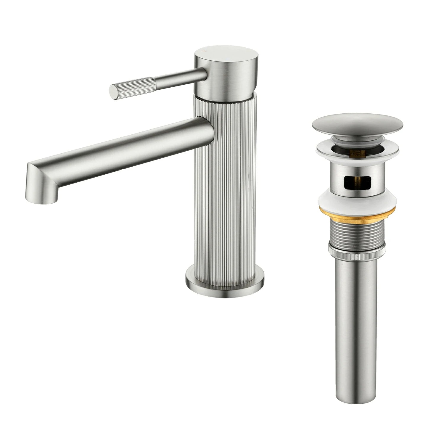 Textured Single-Handle Single-Hole Bathroom Faucet with Drain in Brushed Gold/Brushed Nickel/Matte Black