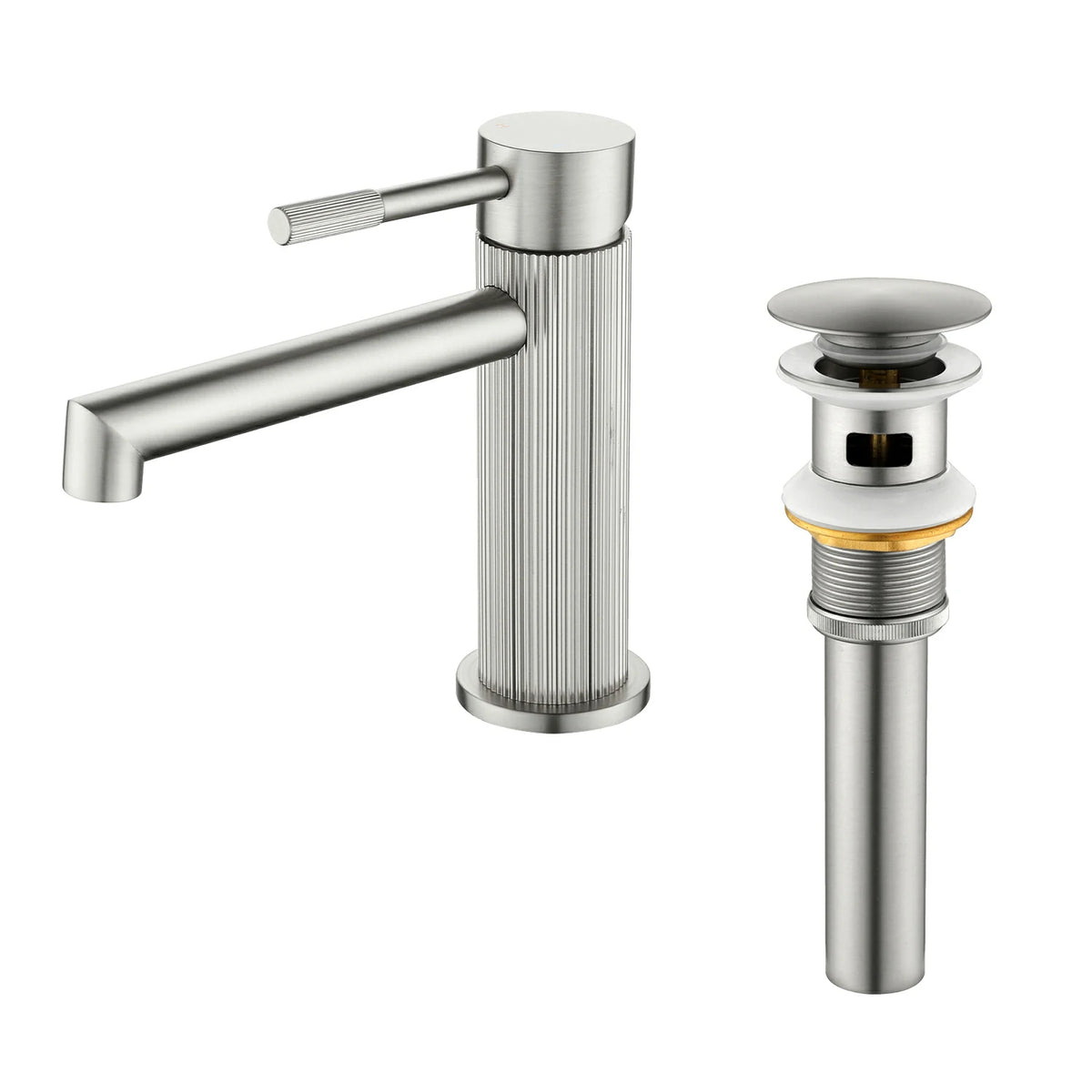 Textured Single-Handle Single-Hole Bathroom Faucet with Drain in Brushed Gold/Brushed Nickel/Matte Black