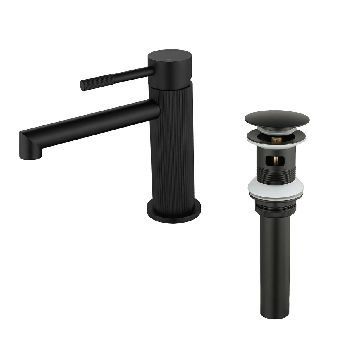 Textured Single-Handle Single-Hole Bathroom Faucet with Drain in Brushed Gold/Brushed Nickel/Matte Black