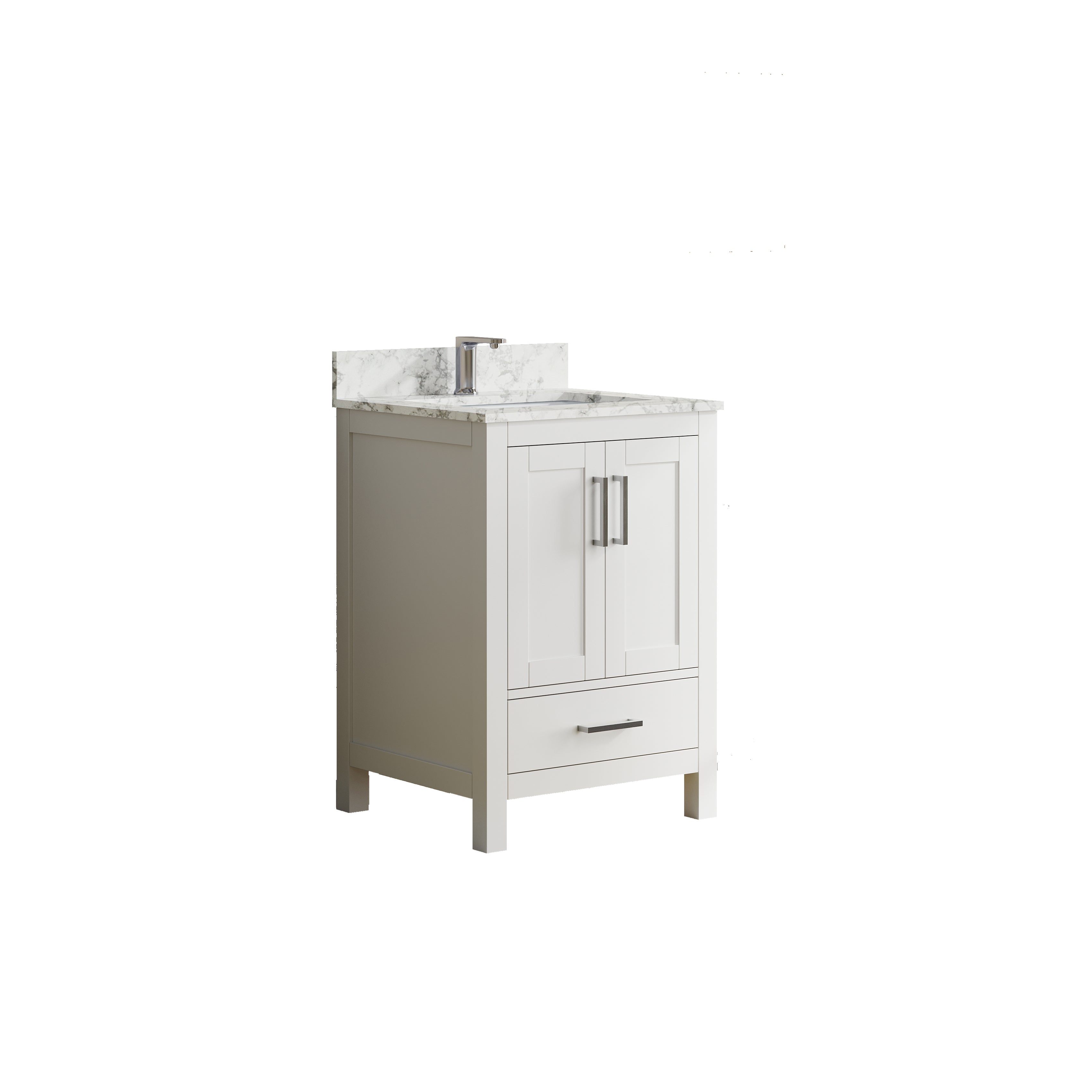 24" Freestanding Single Sink Bathroom Vanity with Solid Wood Frame & Engineered Stone Top
