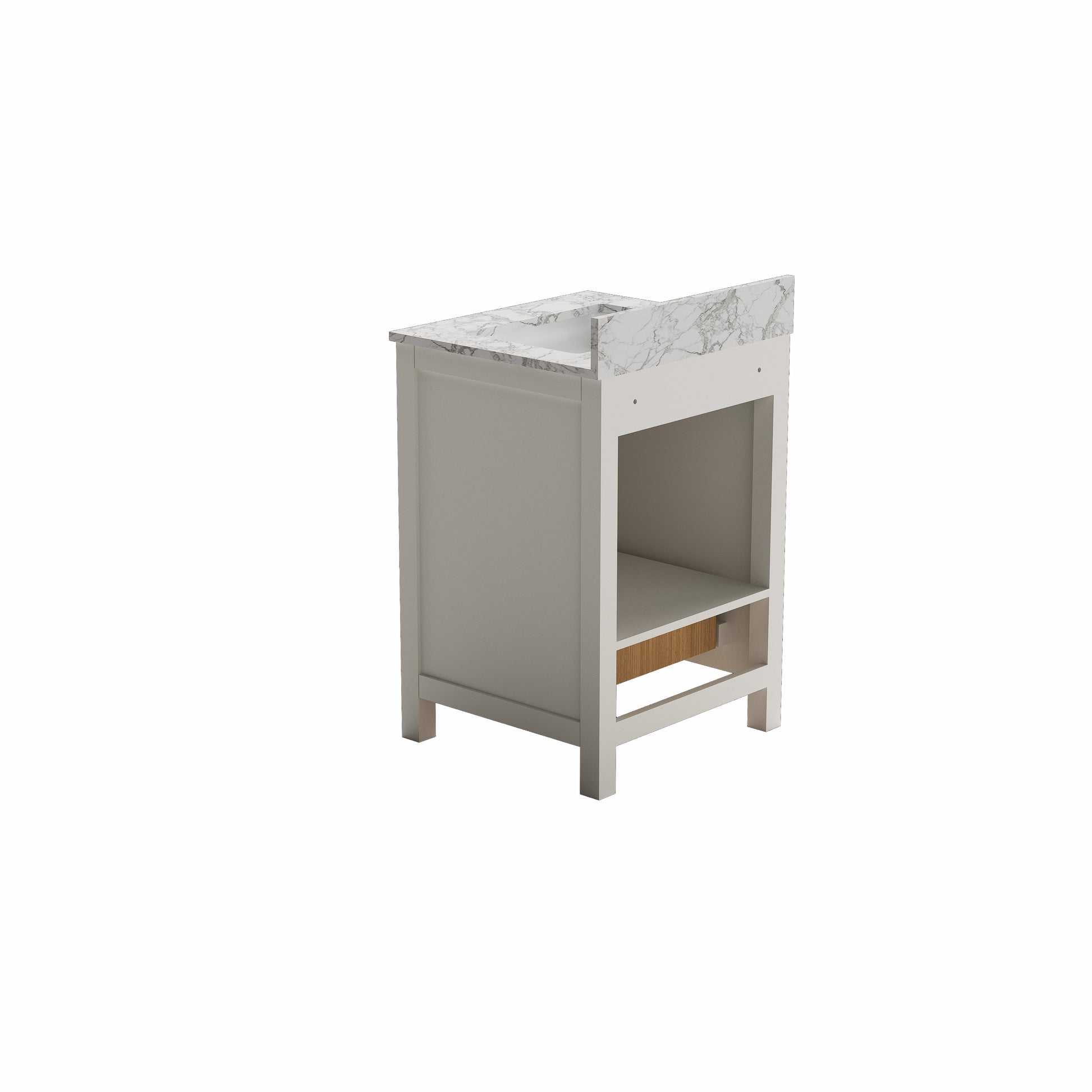 24" Freestanding Single Sink Bathroom Vanity with Solid Wood Frame & Engineered Stone Top