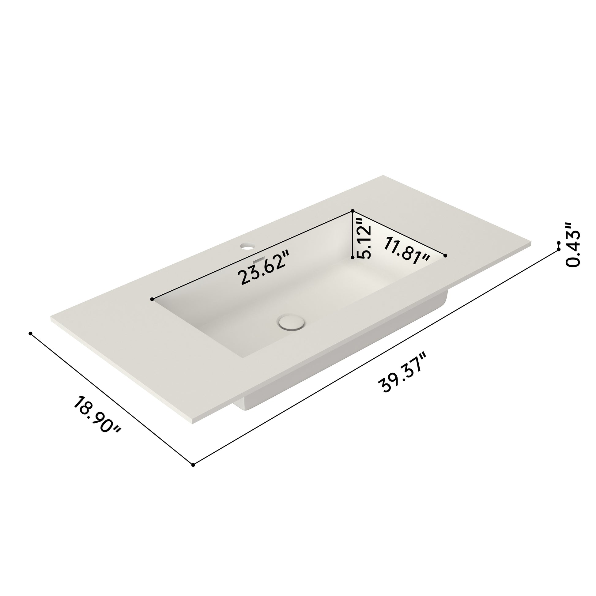 39.37 in. Bathroom Vanity Top with Single Faucet Hole and Basin Sink
